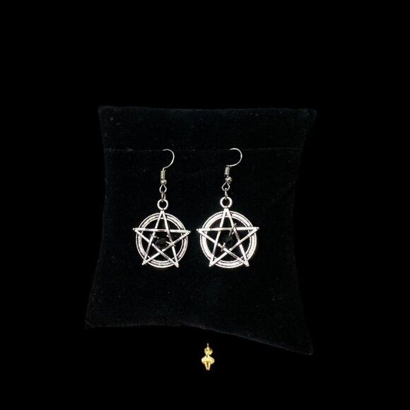 Silver Pentacle Drop Earrings NEW - Picture 2 of 3